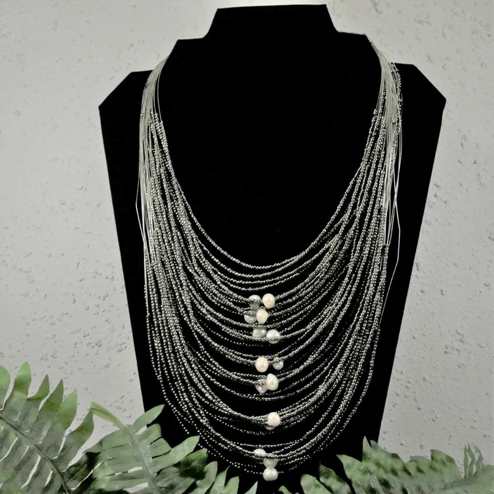Multi strand seed pearl waterfall necklace